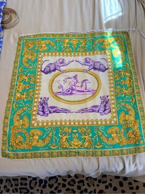 Versace Green, Purple & Gold Baroque Silk Scarf - Atelier Versace